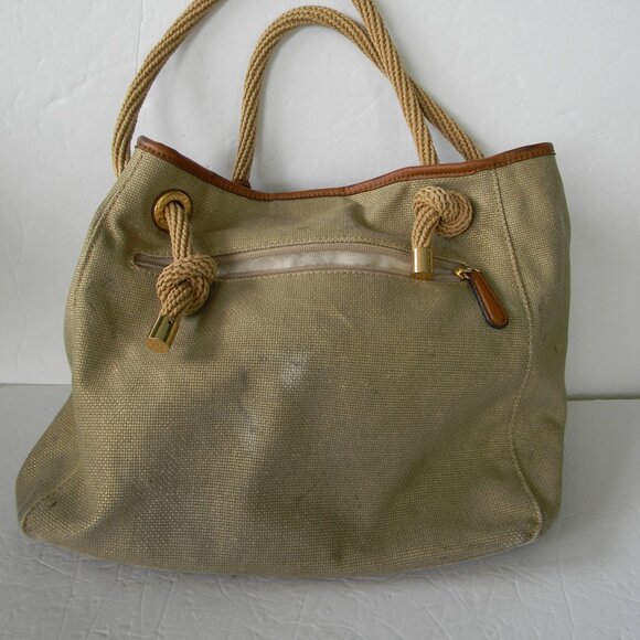 Michael Kors Gold Shimmer Metallic TotE  Leather Trim ROPE HANDLES NAUTICAL - Picture 6 of 12